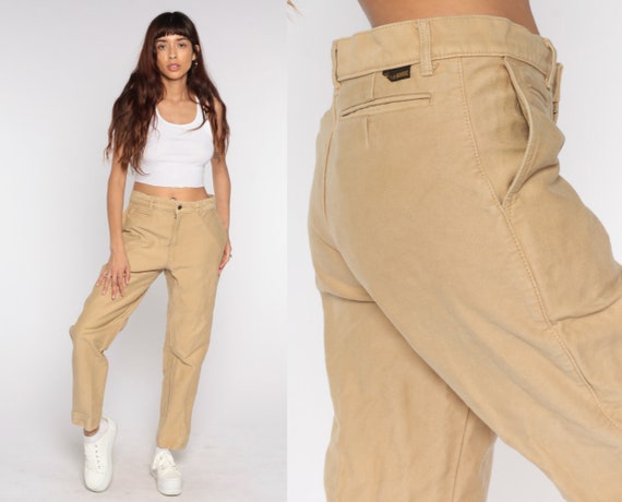 Moleskin Trousers Tan Tapered Pants High Waisted Trousers 80s Pants 1980s  Vintage Slacks Pants Australian Large L 33 