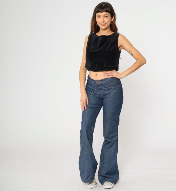 60s Black Velvet Crop Top Vintage Party Blouse Top Sleeveless Cropped Shirt Button Back 1960s Bohemian Cocktail Small S