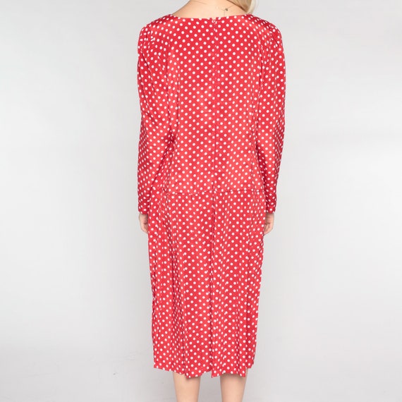 Polka Dot Dress 90s Red Midi Dress Long Sleeve Lo… - image 7
