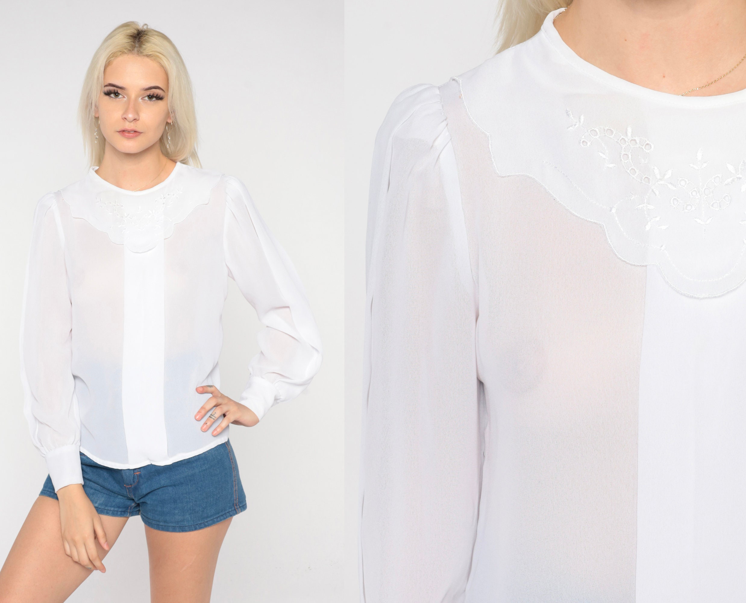 Sheer Blouse, Boho Blouse, Raw Cotton Top, White Boho Top, White