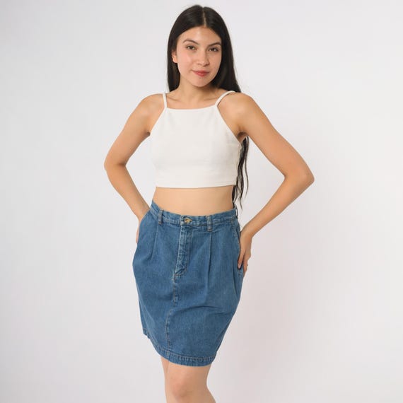 Denim Mini Skirt 90s Eddie Bauer High Waist Short Jean Skirt Vintage Preppy Casual American Heritage Quality Small S 6