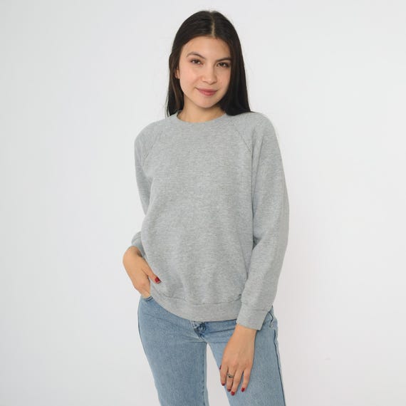 90s Gray Sweatshirt Vintage Fruit of the Loom Classic Crewneck Pullover Athleisure Loungewear Minimalist Streetwear Grunge Sporty Medium M
