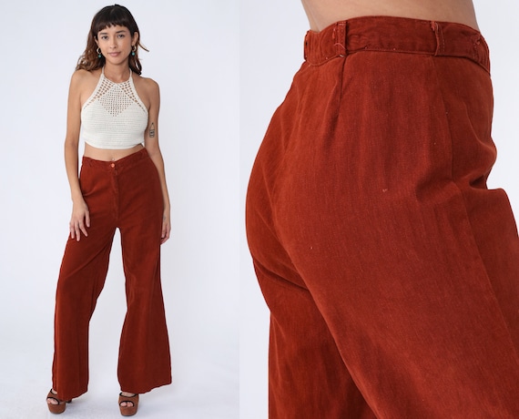 70s Bell Bottoms Brown Flared Pants Hippie Flares… - image 1