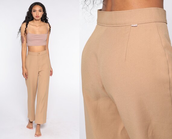 70s Levis Trousers Tan Straight Leg Pants Wide Leg Trousers High Waist Slacks Hippie 1970s Bohemian Vintage Boho Small 28