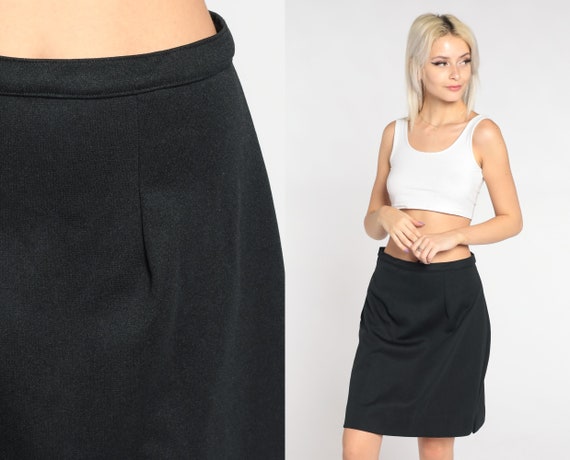 Black Mini Skirt 70s High Waisted Mod Skirt Basic… - image 1