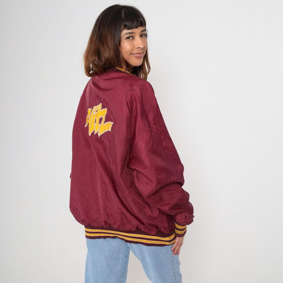 80s Windbreaker HITZ In The Morning Radio Station Burgundy Yellow Striped Vintage Pullover Jacket Quarter Zip Oversized Unisex Large XXL