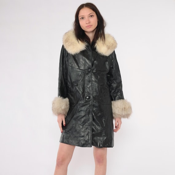 Vintage Leather Fur Collar Jacket 70s 80s Boho Jacket 1970s Button Up Penny Lane Jacket Festival Bohemian Fall Coat Medium 10