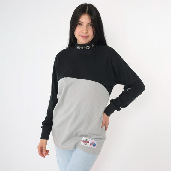 Vintage Chicago White Sox Shirt 90s Black Gray Majestic Diamond Collection Mock Neck Long Sleeve MLB 1990s Baseball USA Made Large