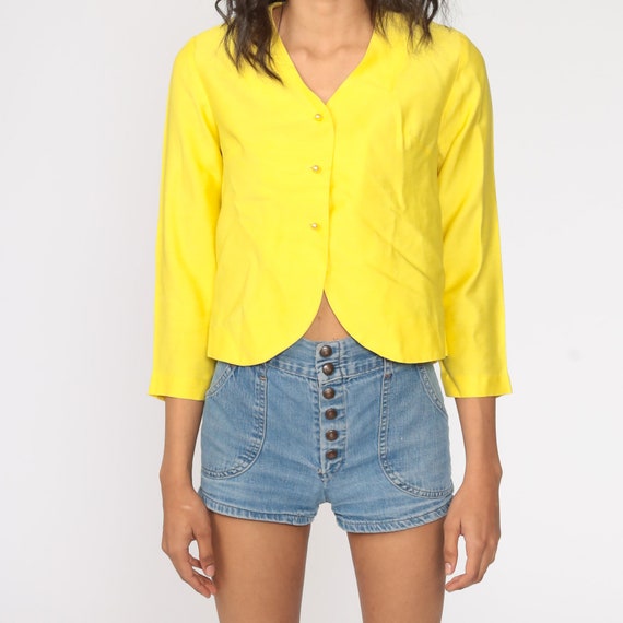 Yellow Blazer 60s Mod Jacket Cropped Button Up Cr… - image 5