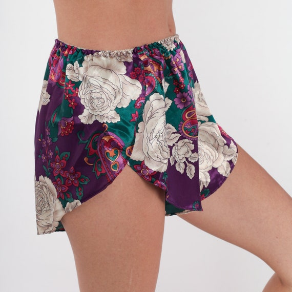 Paisley Floral Tap Shorts 80s Satin Boy Shorts Lounge Sleep Shorts Lingerie Pajama Bottoms Sexy Silky Dolphin Vintage 1980s Small S