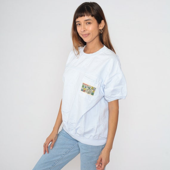 Slouchy White Shirt 90s Club Des Sportifs T-shirt Short Sleeve Banded Hem Top Logo Tee Chest Pocket Retro Casual Basic Vintage 1990s Large L View 3