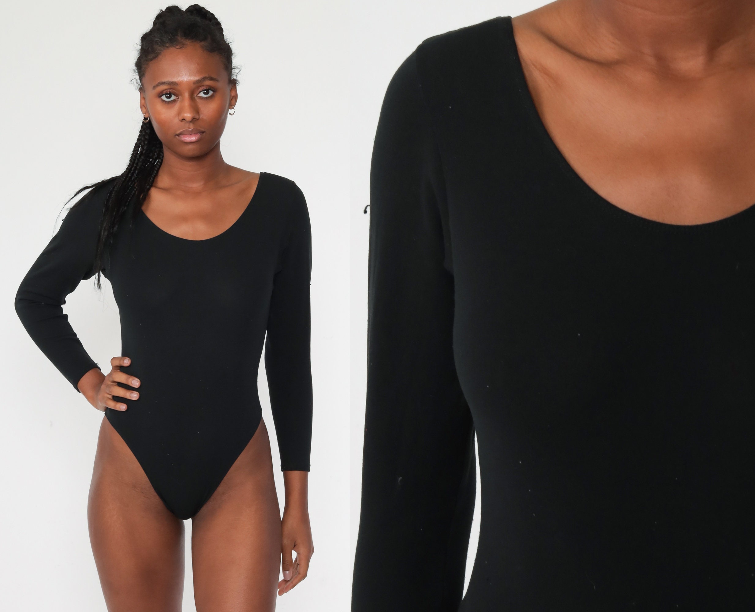 Plain Black Bodysuit Top Long Sleeve Leotard Shirt 90s Dance Leotard Top  Plain Vintage 1990s Medium