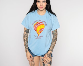 Hot Air Balloon T Shirt 80s Wadsworth Ohio Tee Baby Blue Race Graphic Short Sleeve TShirt 1980s Vintage Single Stitch Screen Stars Medium