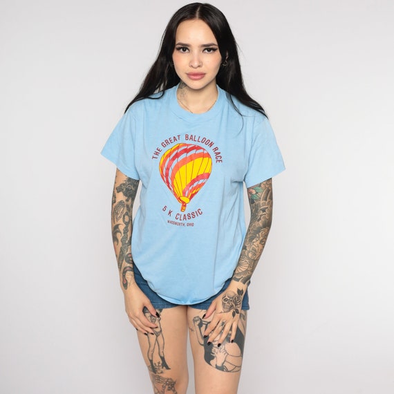 Hot Air Balloon T Shirt 80s Wadsworth Ohio Tee Baby Blue Race Graphic Short Sleeve TShirt 1980s Vintage Single Stitch Screen Stars Medium