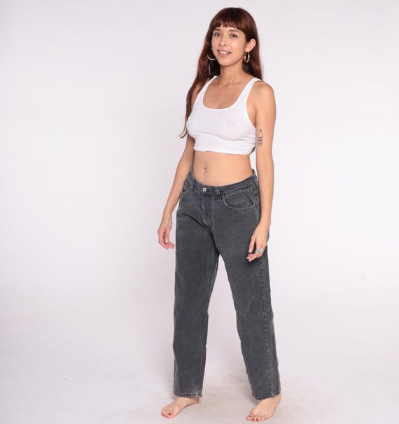 Black Levi's Pants 550 Denim Y2K High Rise Relaxed Fit Straight Leg Faded Vintage Pants Soft Grunge Casual Everyday Indie Button Fly Large L