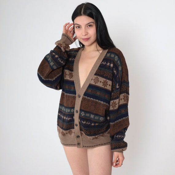 80s Geometric Cardigan Sweater Italian Deep V Nec… - image 2