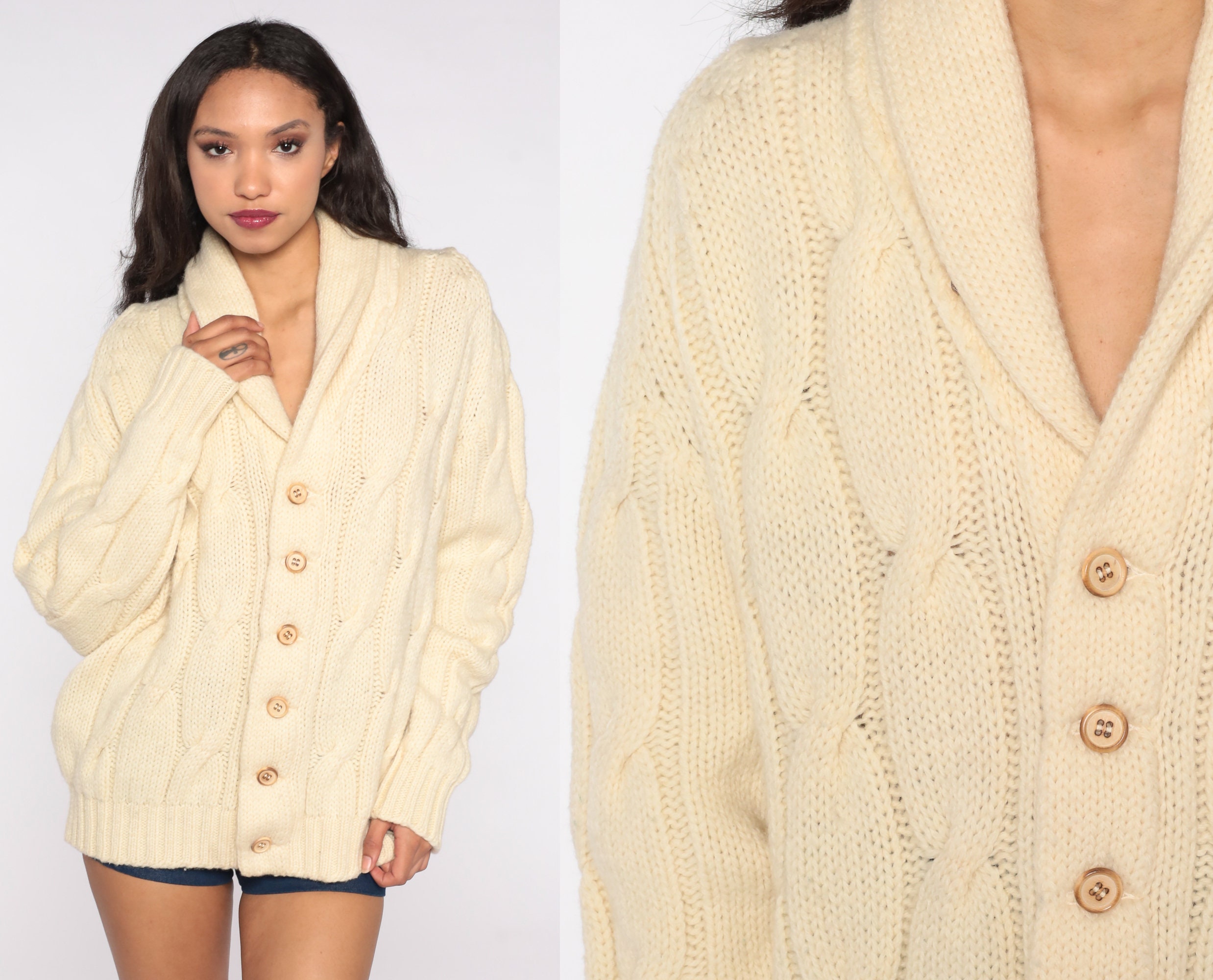 Fisherman Sweater WOOL Cardigan Cable 