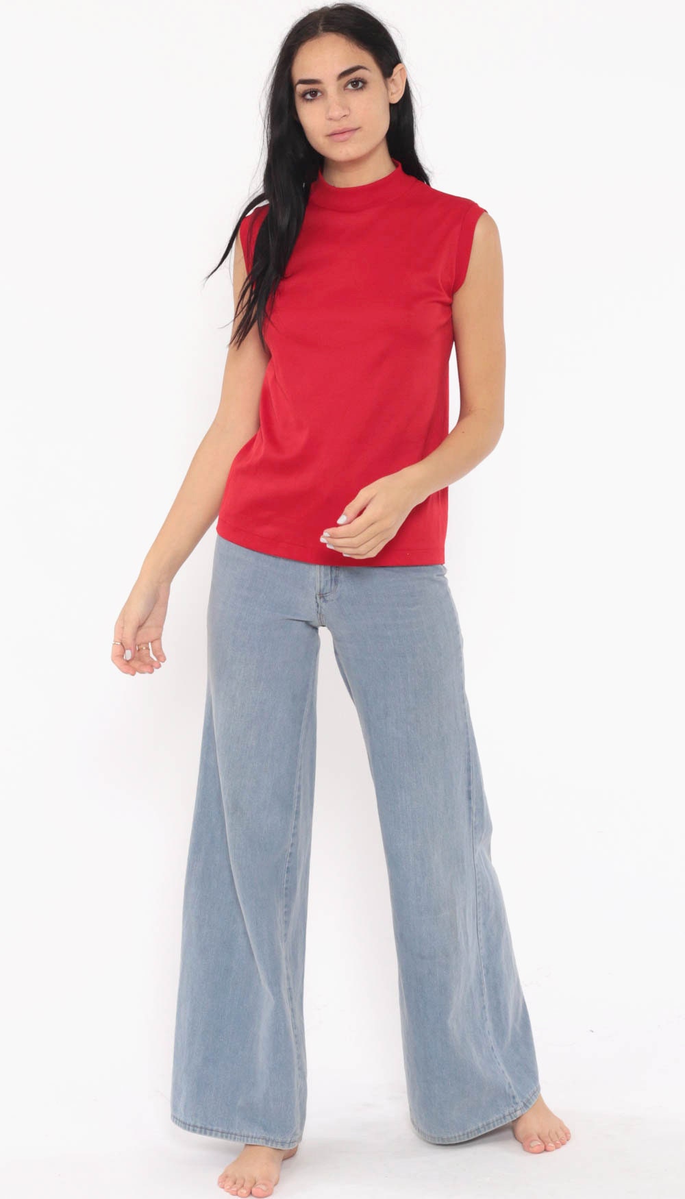 high neck red tank top