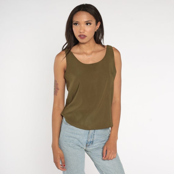 Olive Green Tank Top 90s T-Shirt Sleeveless Tee R… - image 2