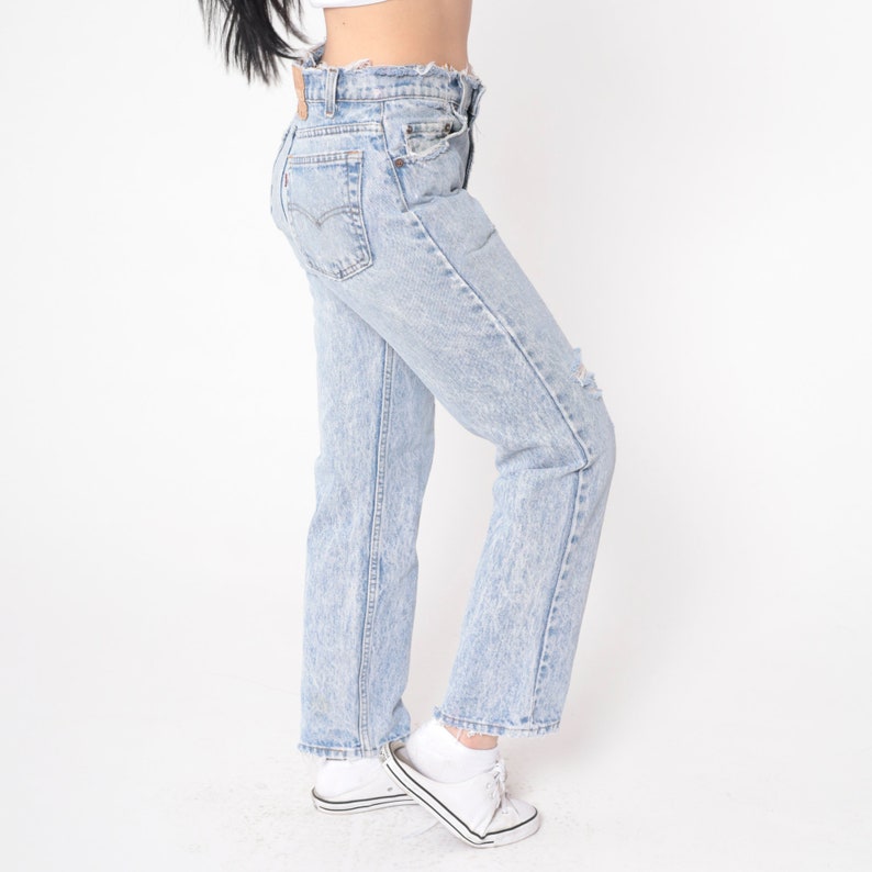 Ripped Levis Jeans 80s Acid Wash Distressed Jeans Slim Straight Leg Jeans 90s Mom Jeans Denim Pants Mid Rise Waist 1980s Small image 5