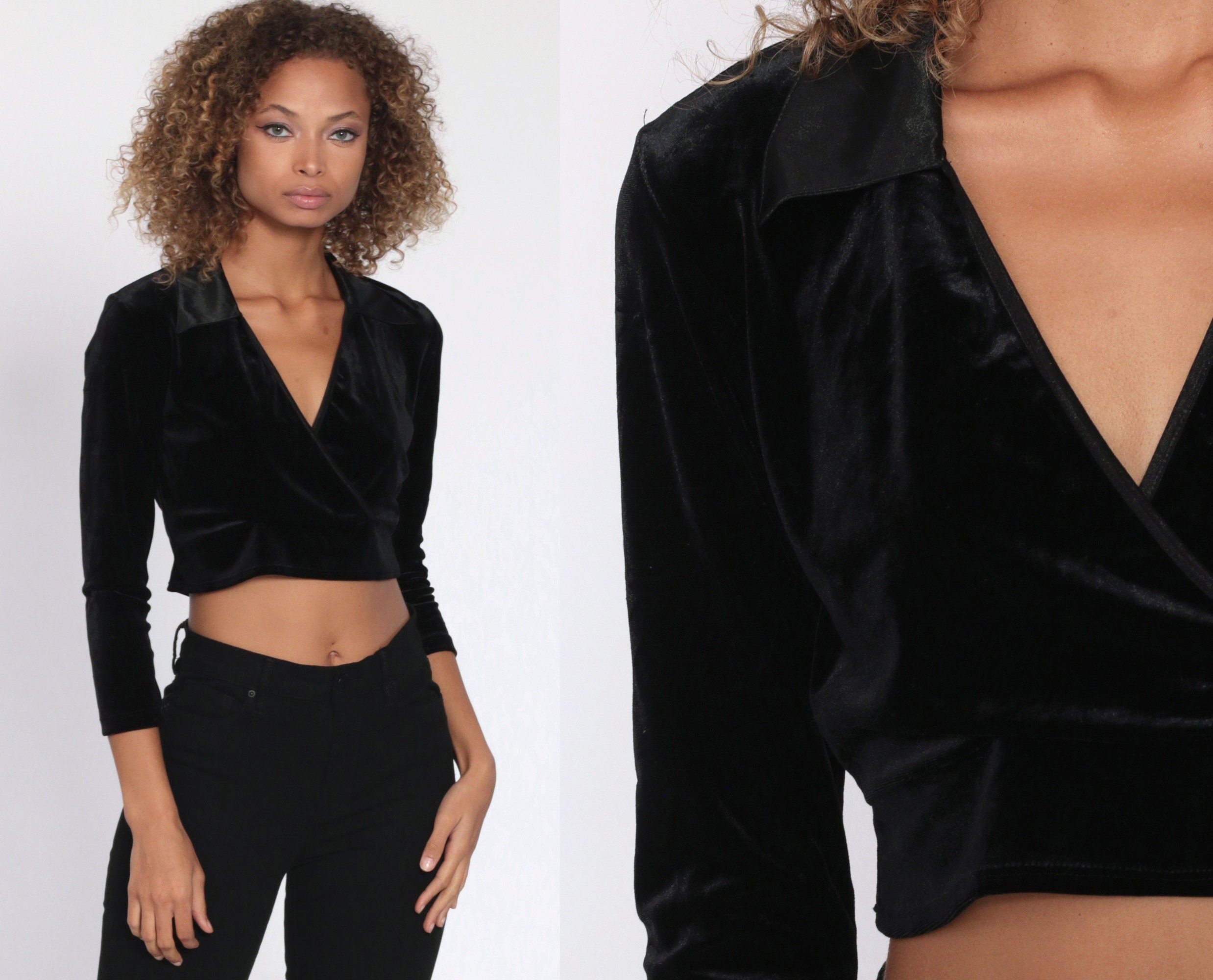 90s VELVET Top Long Sleeve Crop Top 