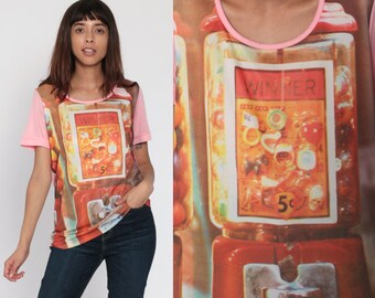 Gumball Machine Shirt 70s Retro TShirt Graphic Shirt Vintage T Shirt 1970s Shirt Novelty Print Baby Pink Short Sleeve Medium Large