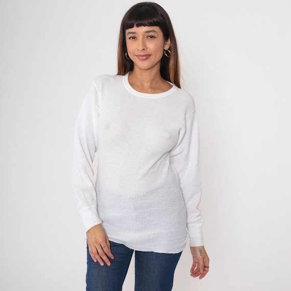 White Waffle Knit Shirt 80s Thermal Long Sleeve Undershirt Shirt 1980s Under Shirt T Shirt Underwear Retro Tee Layer Vintage Greatland Small