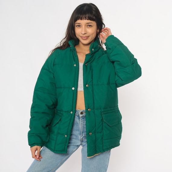 70s Puffer Jacket Green Teal Quilted Columbia Insulated Outdoor Coat Gorpcore Vintage Unisex Sportswear Winter Hiking Camping Medium M