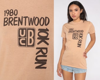 80s Running Shirt 1980 Brentwood 10K Run Single Stitch Graphic Tee 80s Retro T Shirt Vintage Sports Tshirt Tan Brown Extra Small xs