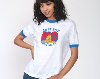 Dites non à la drogue chemise t-shirt graphique t-shirt vintage des années 80 burnout tshirt papier fin hipster t-shirt des années 1980 bord droit petit moyen