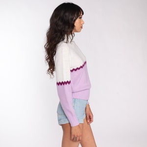 Purple Striped Sweater 70s Sweater Knit Pullover Mock Neck Sweater Lavender 80s Bohemian Hippie Vintage Small image 5