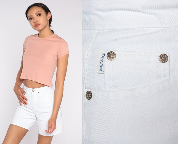 White Jean Shorts Y2K High Waisted Denim Shorts Basic Normcore Retro Minimalist Plain Summer Vintage 00s Arizona Jeans Co Extra Small xs