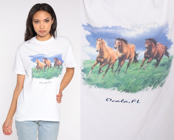 Ocala Florida T Shirt 90s Wild Horse Tshirt Wildlife Graphic Tee Retro Tourist USA Travel T-Shirt 1990s Vintage Prairie Cowboy Medium M