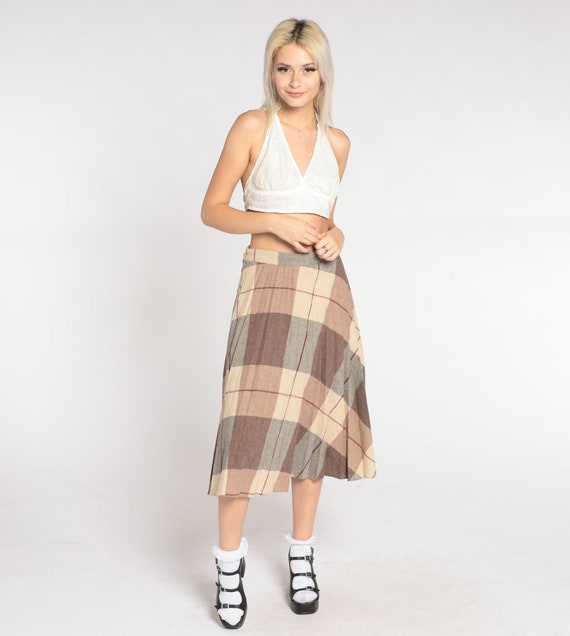 Plaid Midi Skirt 70s Wool Blend School Girl Skirt… - image 5