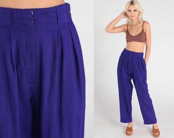 Purple Wool Trousers Straight Leg Pants 80s Pleated Pants High Waisted 1980s Vintage Work Profession Pants Small