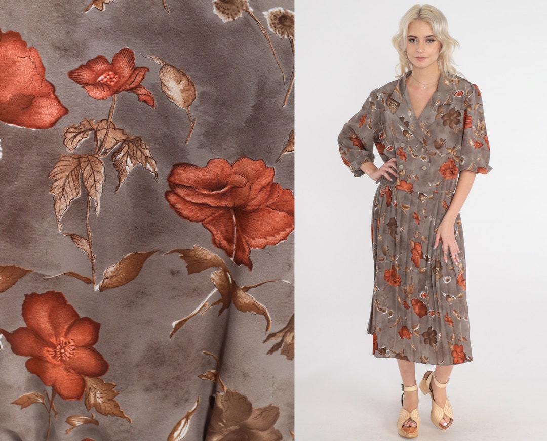 Vintage 1980s Dove Grey Pleated Dress