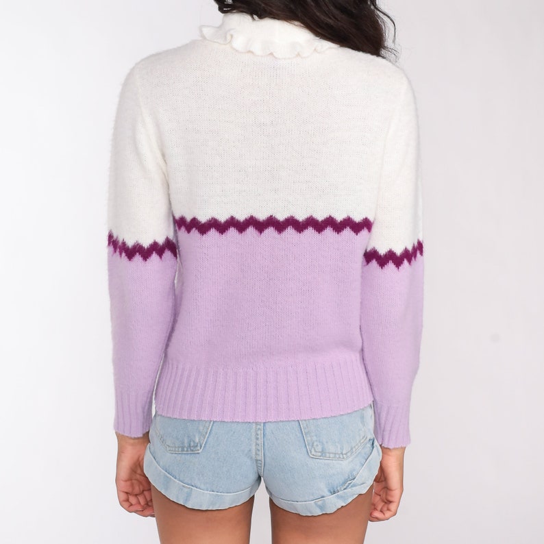 Purple Striped Sweater 70s Sweater Knit Pullover Mock Neck Sweater Lavender 80s Bohemian Hippie Vintage Small image 7