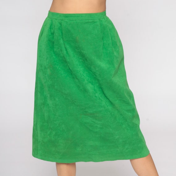 80s Pencil Skirt Green Faux Suede Skirt 1980s Vin… - image 4