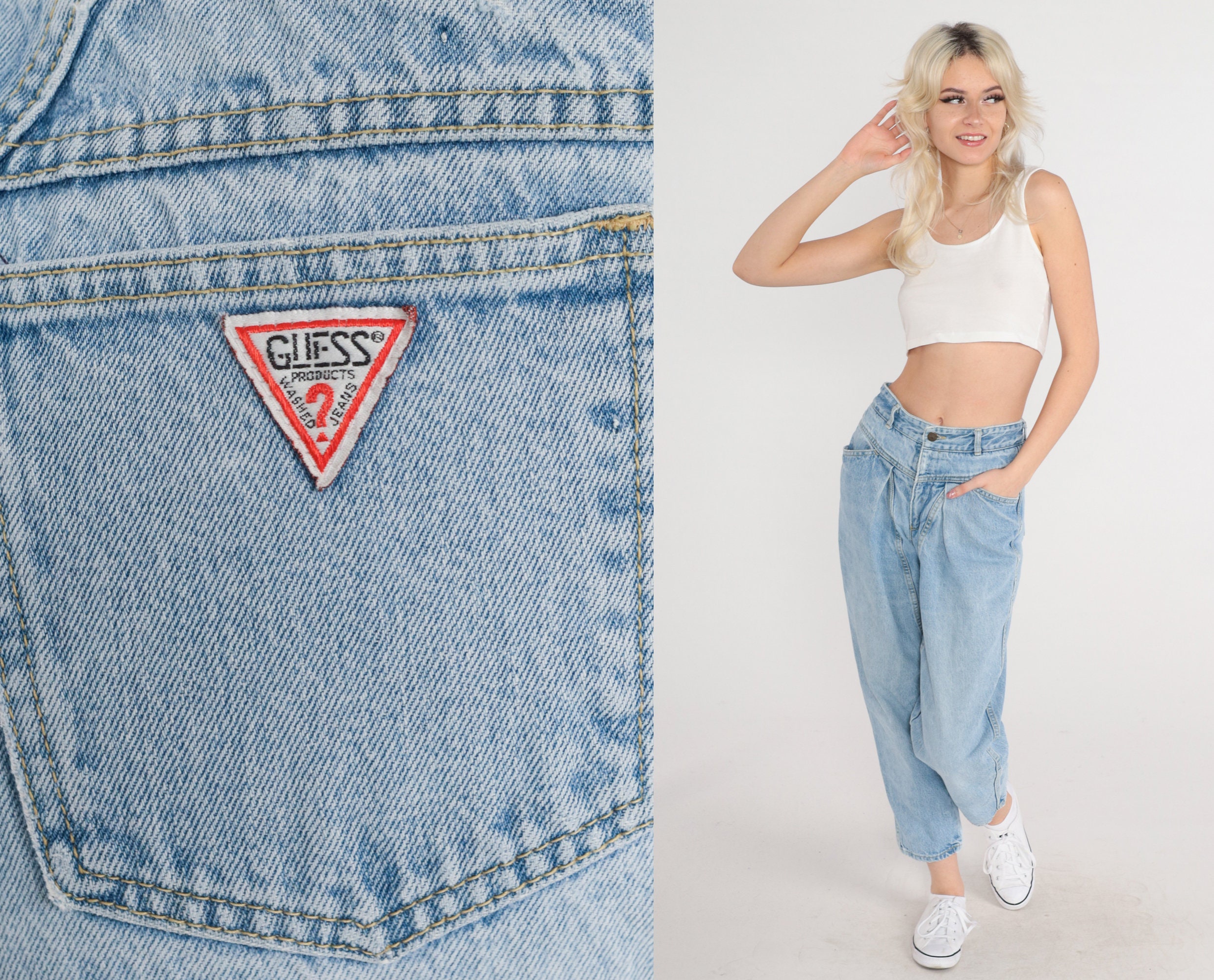 90s Guess Jeans Pleated Jeans Georges Marciano Mom High Waist 80s High  Waisted Denim Pants 1990s Vintage Faded Blue Tapered 10033 Small 26 -   Norway