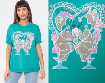 Bears in Love Shirt 90s Cute Animal T-Shirt Kawaii Bear Cartoon Ice Cream Graphic Tee Single Stitch Teal Green Vintage 1990s Extra Large xl