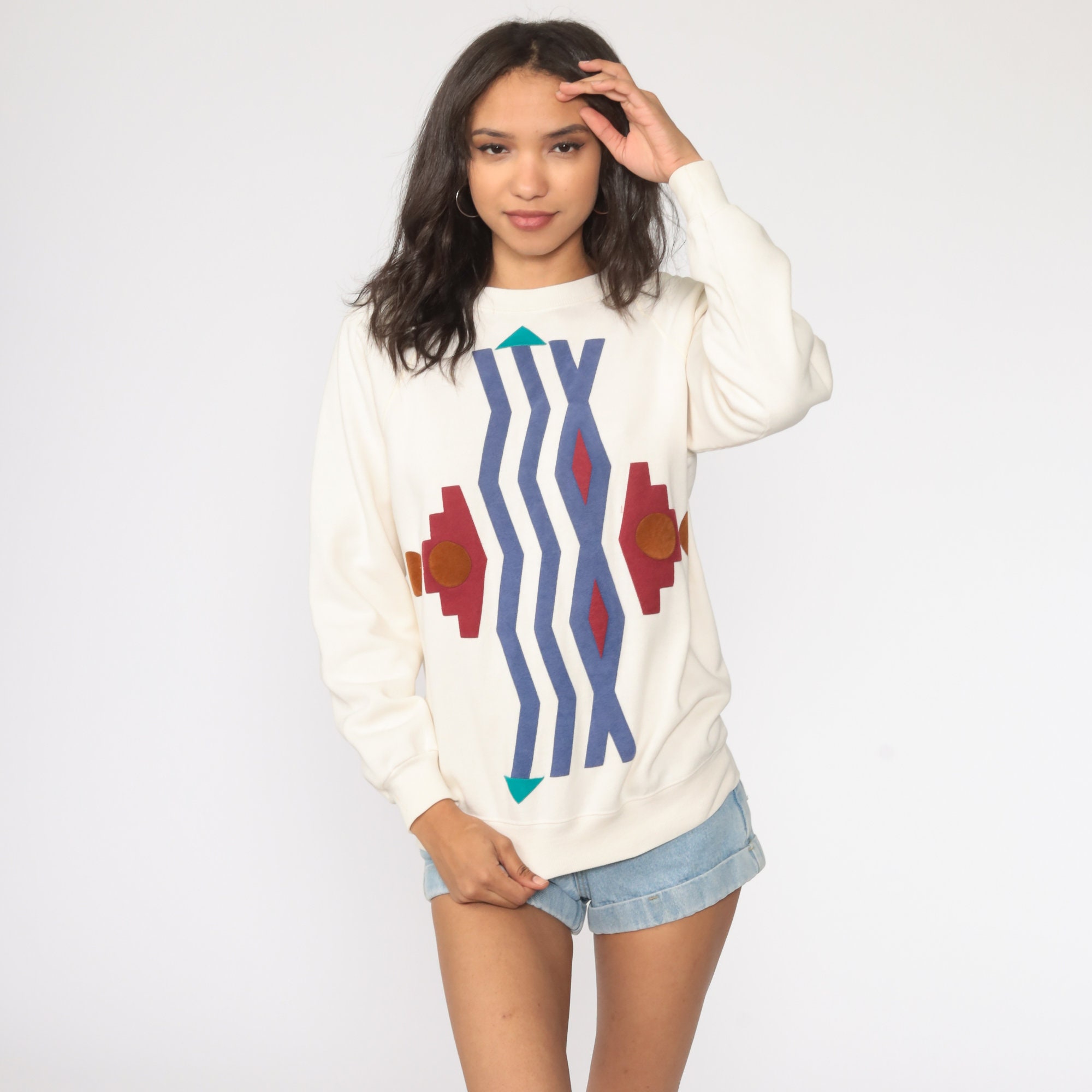 90s Southwestern Sweatshirt Cream Southwest Print Shirt Boho Crewneck ...