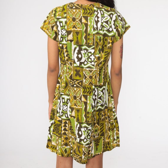 70s Mini Dress Mod GEOMETRIC Print Green Tribal 6… - image 7