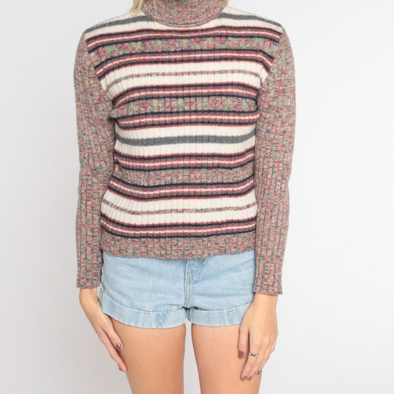 Striped Turtleneck Sweater Y2K Space Dye Knit Swe… - image 6