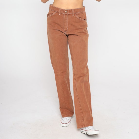 Brown Jeans 80s Straight Leg Jeans High Waisted Rise Colored Denim Pants Retro Basic Plain Relaxed Boyfriend Fit Vintage 1980s Small Medium