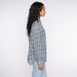 Op de afbeelding: Een geruit shirt met lange mouwen in tinten blauw, groen en wit. Het shirt heeft een knoopsluiting aan de voorkant, een borstzak en een klassieke kraag. Het shirt wordt gecombineerd met lichtblauwe jeans.