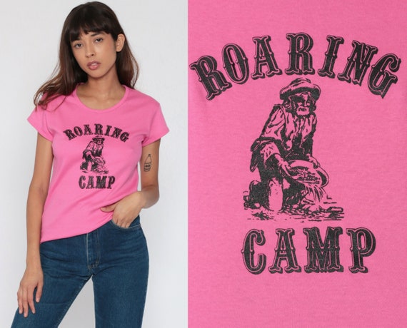 Train Shirt 80s ROARING CAMP Railroad Baby Pink Tee Santa Cruz Vintage Shirt Tee Shirt 1980s T Shirt Tight Girly Fit Cap Sleeve Medium