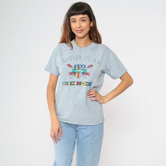Vintage Captiva Island Florida Shirt 90s Blue Nautical Sailing T-Shirt Graphic Tee Tourist Travel Tshirt 1990s Medium M