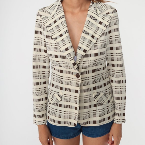 Cream Plaid Blazer Checkered Jacket 70s Jacket Br… - image 5