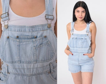 Overall Shorts 90s Light Wash Denim Shortalls Blue Jean Romper Streetwear Summer Tomboy Granola Bib Suspender Vintage 1990s Squeeze Small S