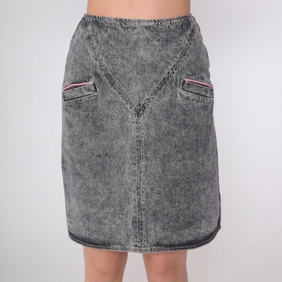 80s Acid Wash Jean Skirt Grey Lace Up Denim Mini … - image 4